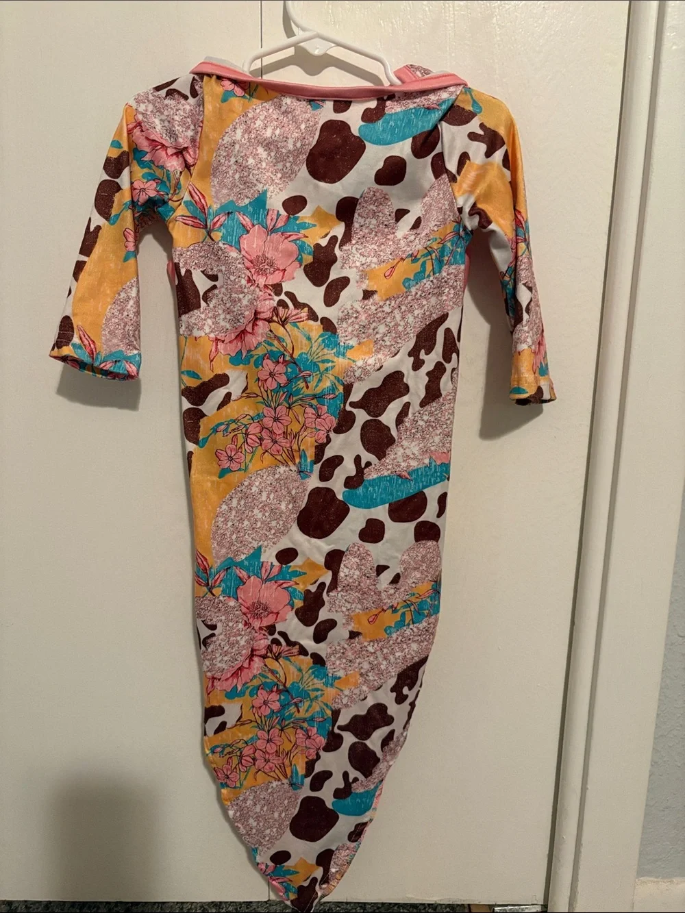 Girls Floral Cow-Print Knit Sleep Gown with Pink Ruffle